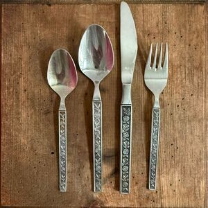 Vintage 4pc Interpur Mexicali Rose Stainless Steel Japan Teaspoon Dinner Spoon F